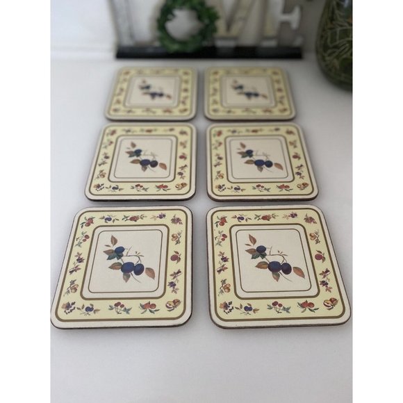 Vintage Royal Worcester Evesham Cork Backed Coasters Set Of 6 In Box 4.25" w Box - Picture 16 of 16